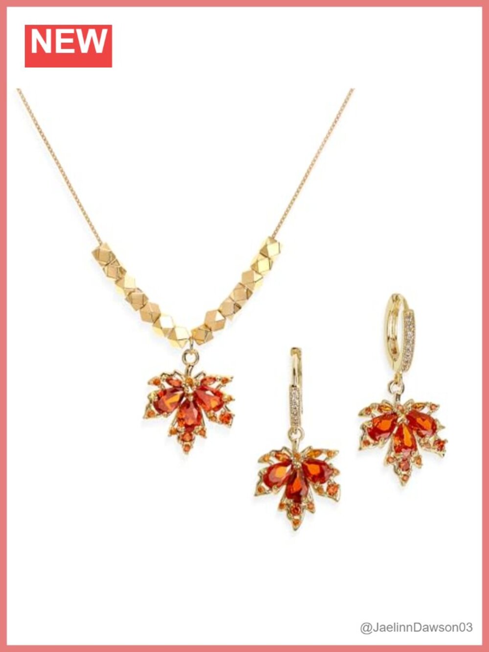 Rhinestone Crystal Jewelry Set Earring Necklace Gold Plated Stainless Steel